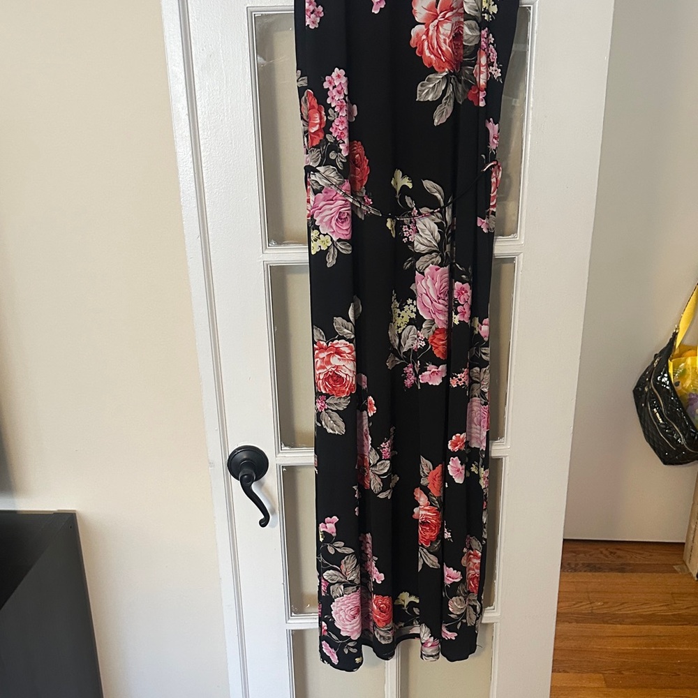 Magic Black Maxi Dress with Pink and Red Floral Print - Picture 2 of 10